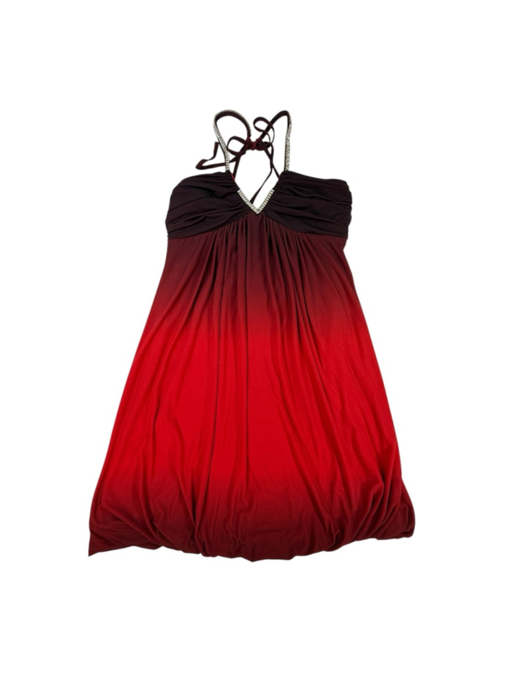 Betsy & Adam Red Ombre Rhinestone Halter Bubble Hem Dress Women’s Formal Dress N